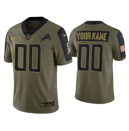 Men's Detroit Lions ACTIVE PLAYER Custom 2021 Olive Salute To Service Limited Stitched Jersey Men's Detroit Lions ACTIVE PLAYER Custom 2021 Olive Salute To Service Limited Stitched Jersey